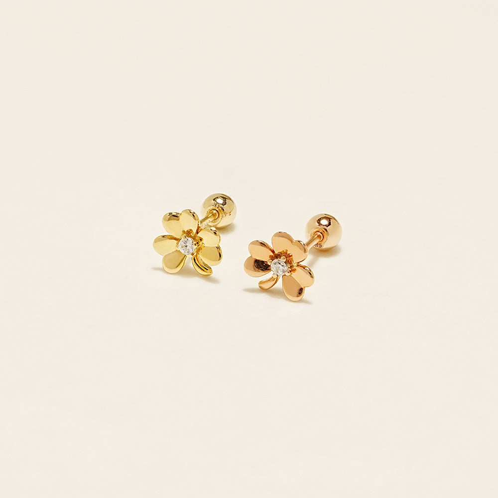 14K Gold Lucky Clover Cartilage Earring 20G18G16G