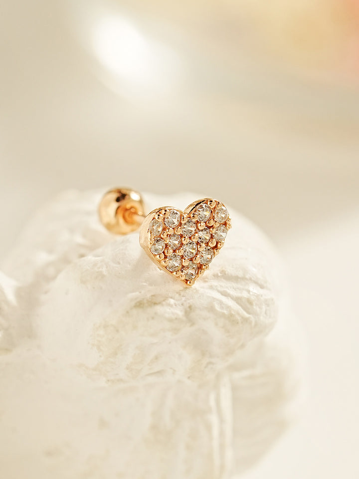 14K Gold Winter Cubic Heart Cartilage Earring 20G18G16G