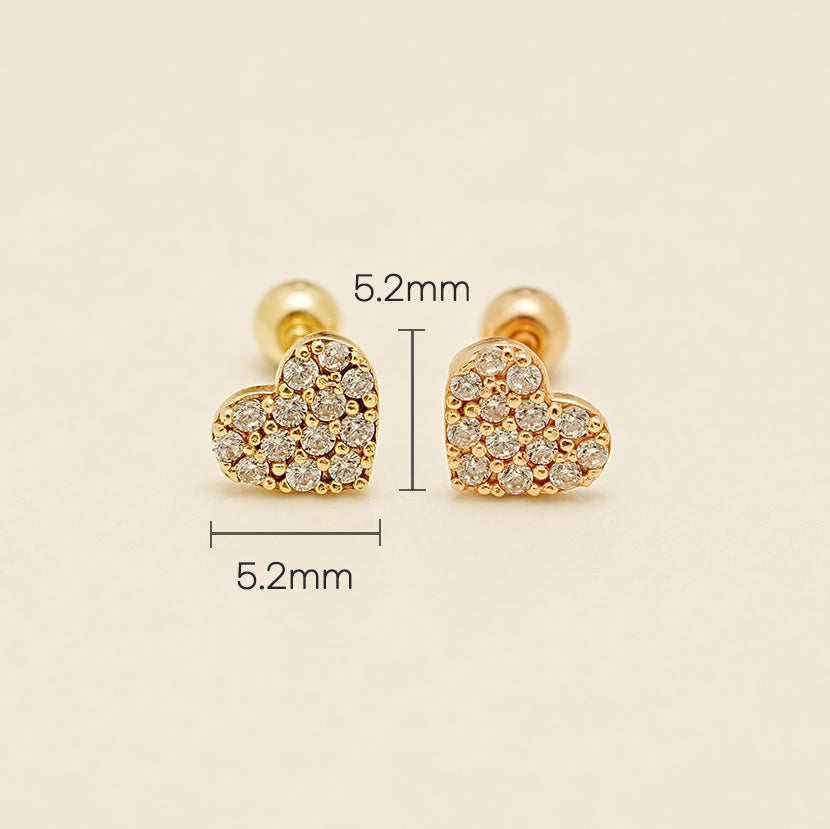 14K Gold Winter Cubic Heart Cartilage Earring 20G18G16G