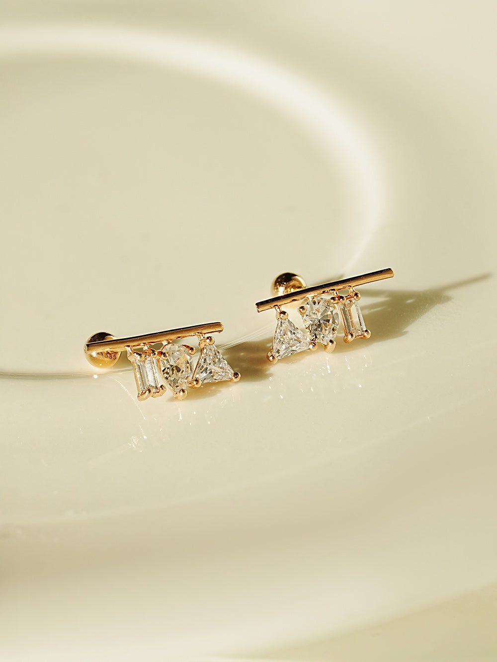 14K Gold Triple Cubic Bar Cartilage Earring 20G18G16G