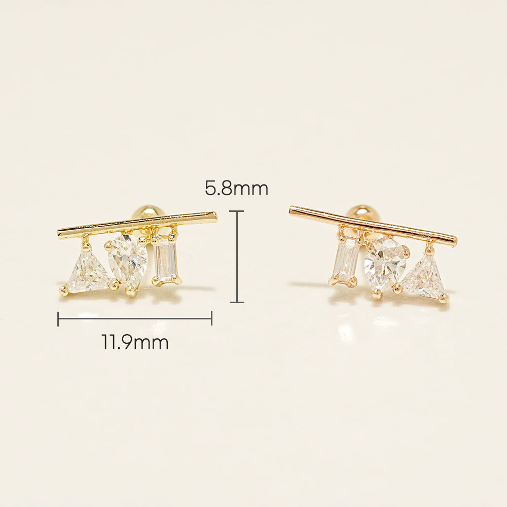 14K Gold Triple Cubic Bar Cartilage Earring 20G18G16G