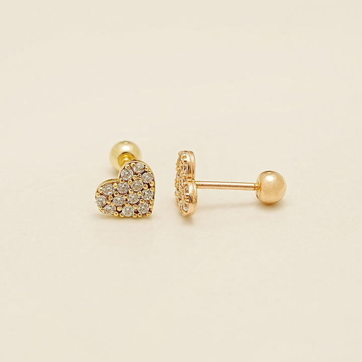 14K Gold Winter Cubic Heart Cartilage Earring 20G18G16G