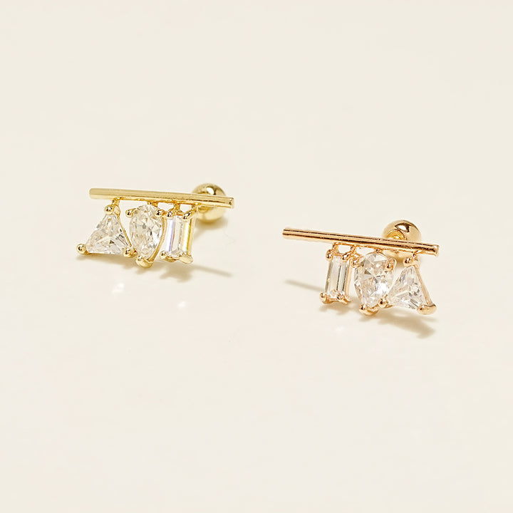 14K Gold Triple Cubic Bar Cartilage Earring 20G18G16G