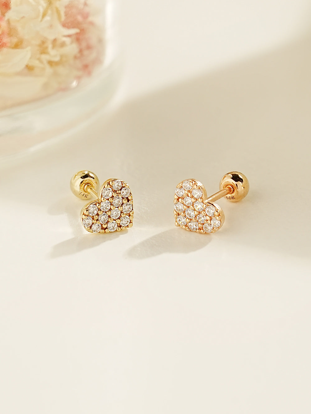 14K Gold Winter Cubic Heart Cartilage Earring 20G18G16G