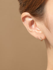 14K Gold Triple Cubic Line Ring Cartilage Earring 20G18G16G
