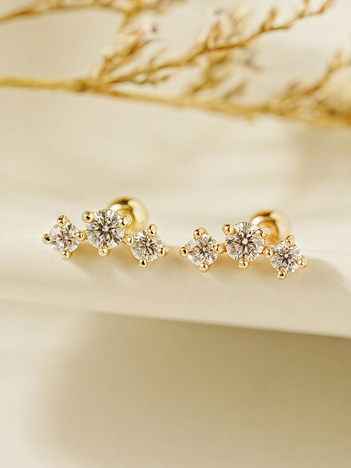 14K Gold Triple Crown Moissanite Cartilage Earring 20G18G16G