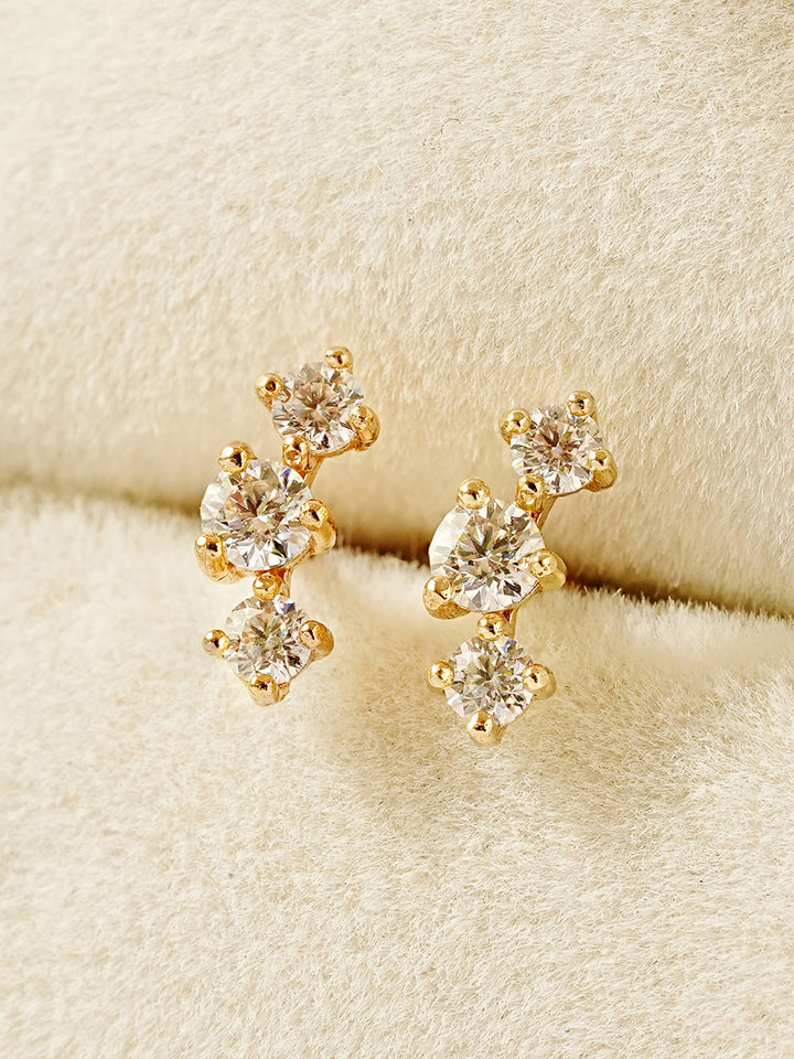 14K Gold Triple Crown Moissanite Cartilage Earring 20G18G16G