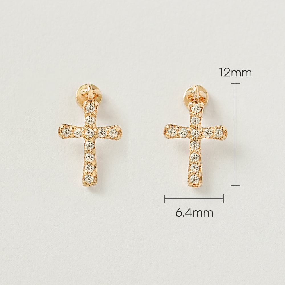 14K Gold Modern Cubic Cross Drop Internally Threaded Labret Piercing 20G18G16G