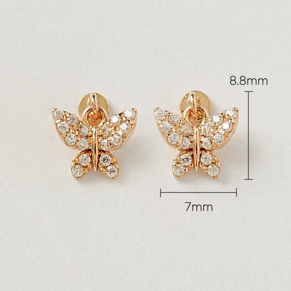 14K Gold Cubic Bling Butterfly Drop Internally Threaded Labret Piercing 20G18G16G