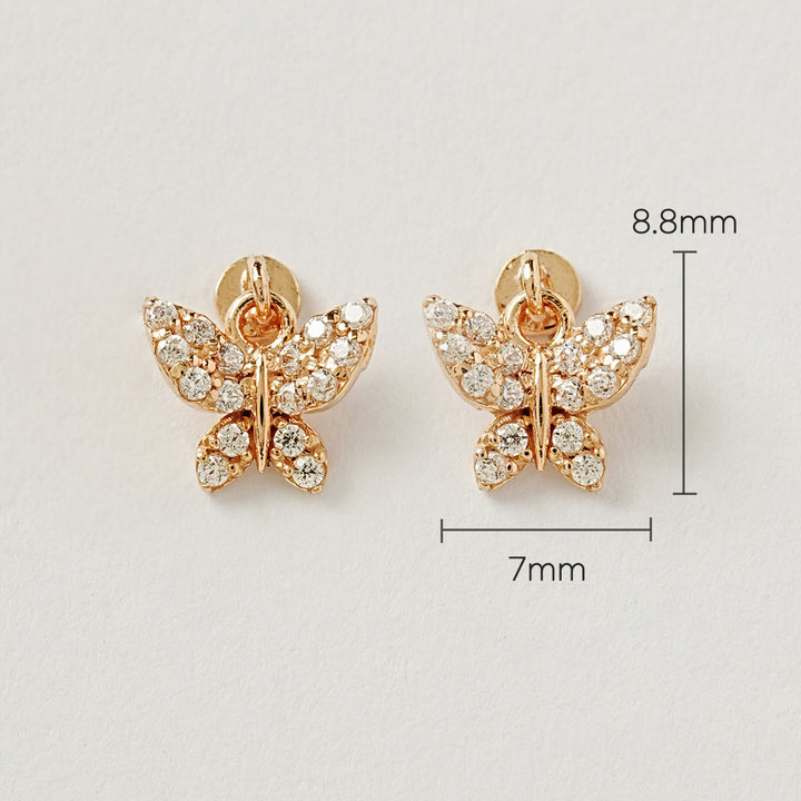 14K Gold Cubic Bling Butterfly Drop Internally Threaded Labret Piercing 20G18G16G