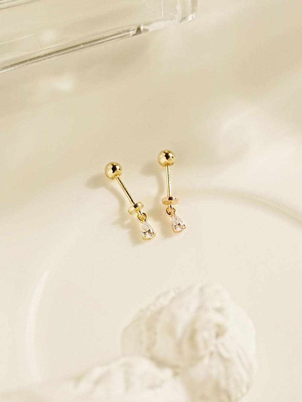 14K Gold Tiny Tear Cubic Drop Cartilage Earring 20G