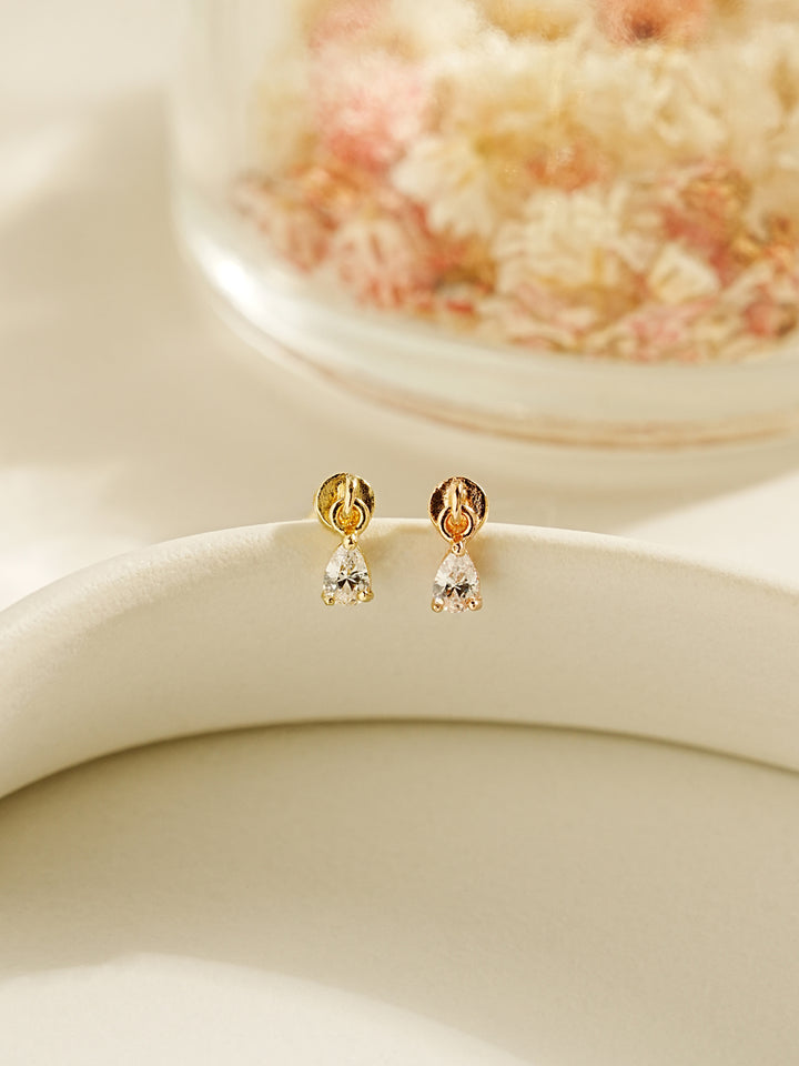 14K Gold Tiny Tear Cubic Drop Cartilage Earring 20G