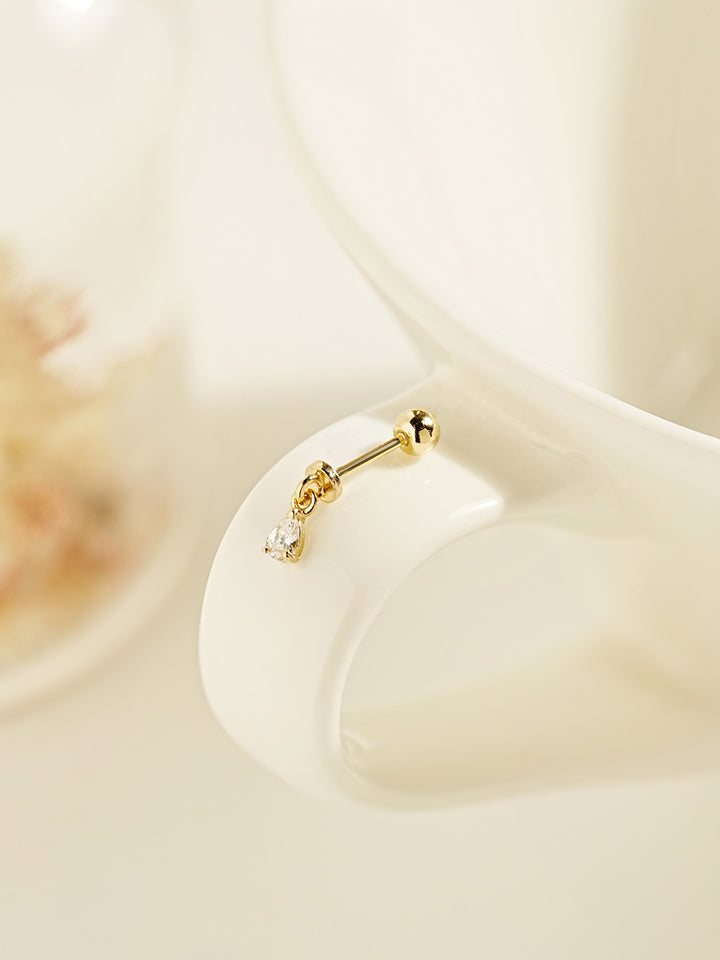 14K Gold Tiny Tear Cubic Drop Cartilage Earring 20G