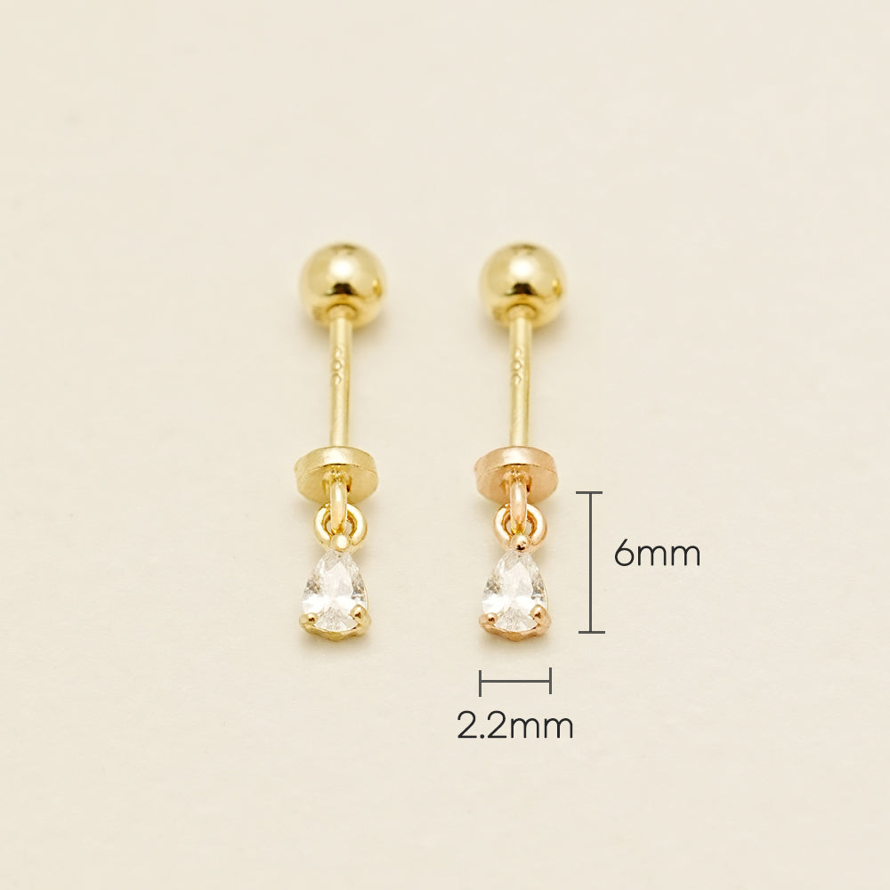 14K Gold Tiny Tear Cubic Drop Cartilage Earring 20G