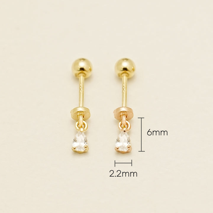 14K Gold Tiny Tear Cubic Drop Cartilage Earring 20G