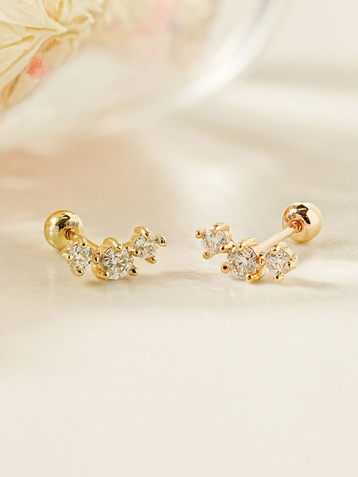 14K Gold Triple Crown Moissanite Cartilage Earring 20G18G16G