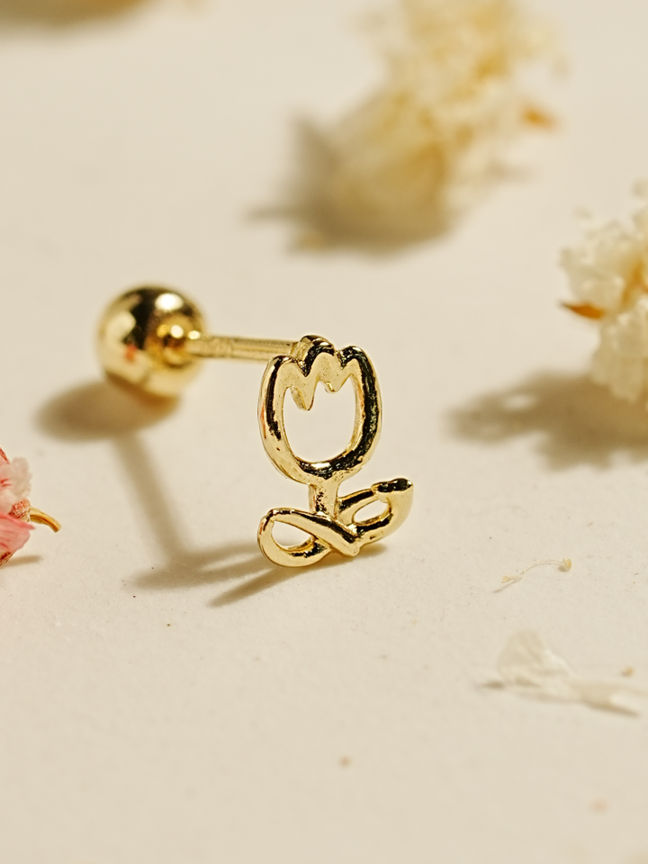 14K Gold Cutey Tulip Cartilage Earring 20G