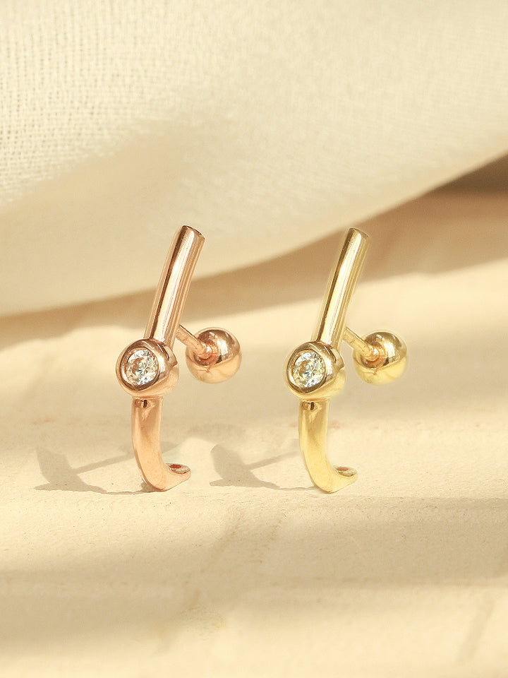 14K Gold Point Cubic Half Ring Earring 20G18G16G