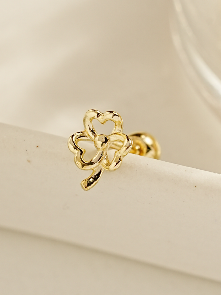 14K Gold Quad Clover Cartilage Earring 20G