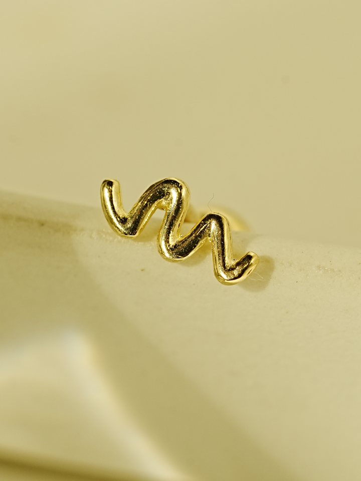 14K Gold Double Wave Cartilage Earring 20G