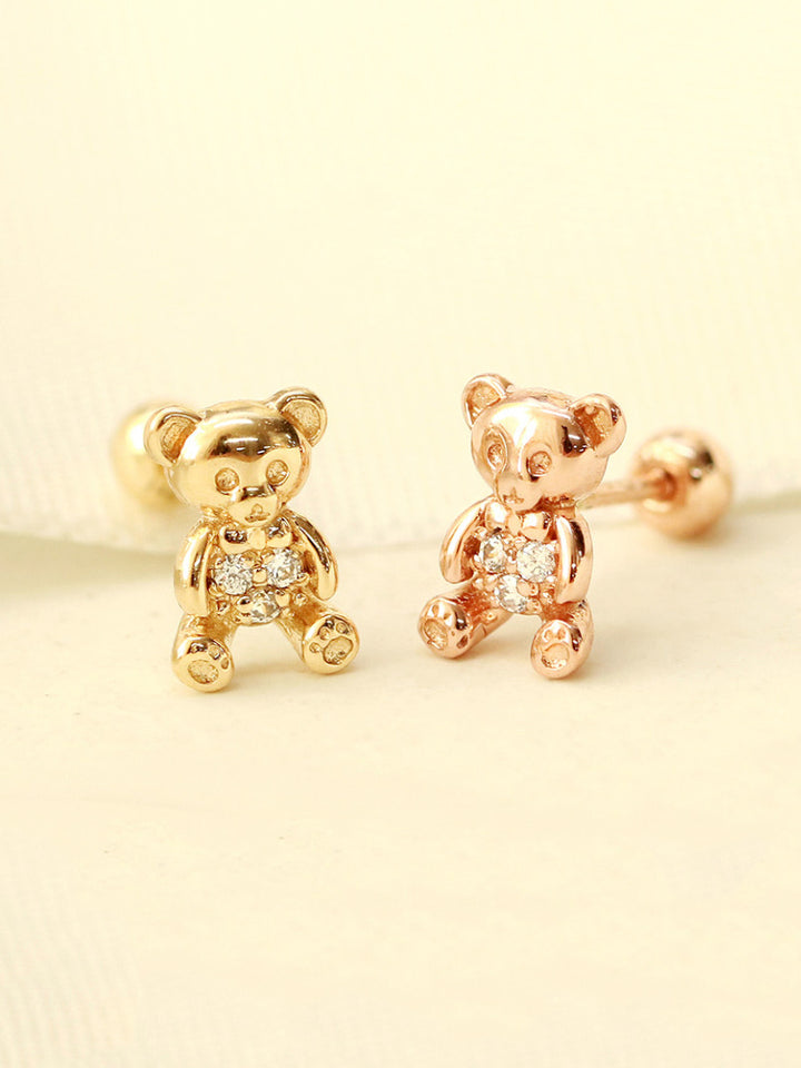 14K Gold CZ Ribbon Bear Cartilage Earring 20G18G16G