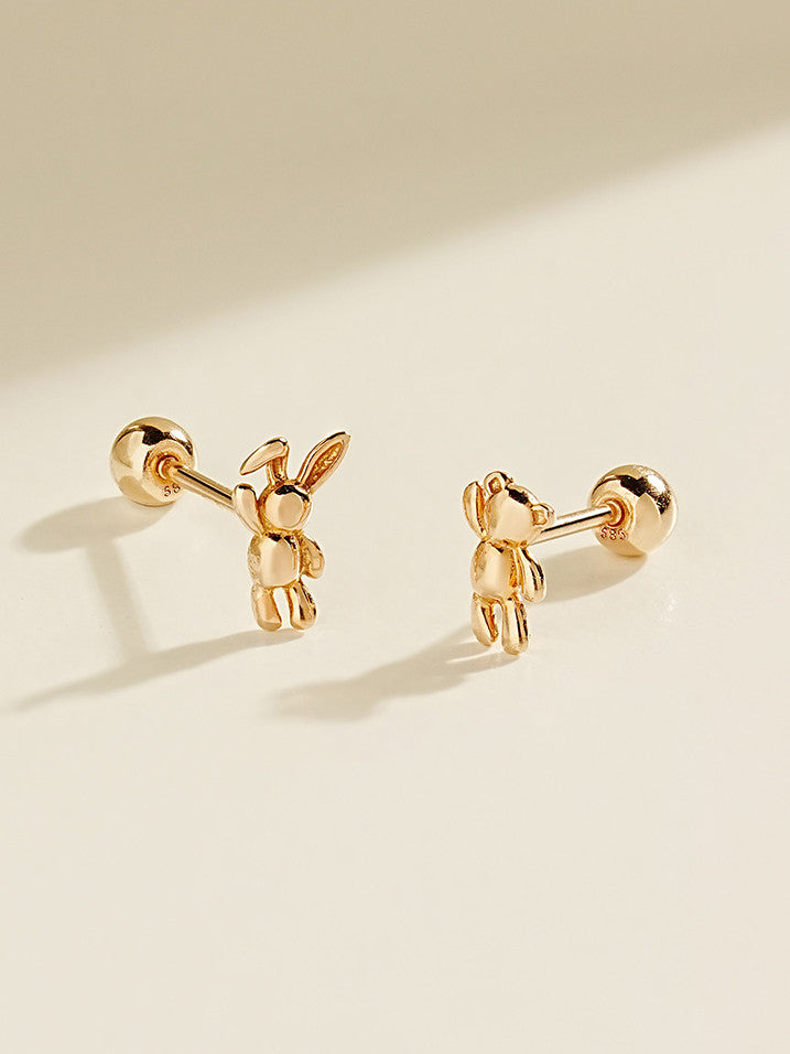 14K Gold Mini Bear & Rabbit Cartilage Earring 20G18G16G