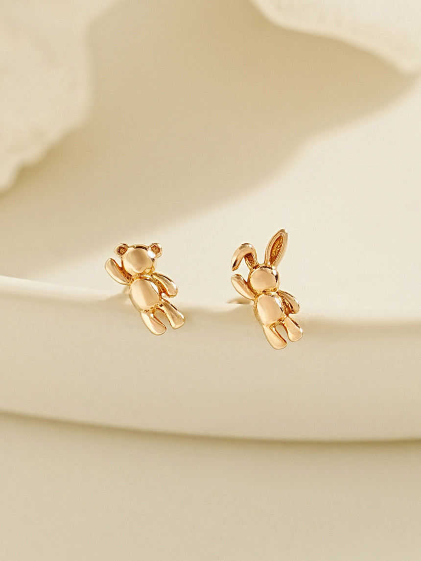 14K Gold Mini Bear & Rabbit Cartilage Earring 20G18G16G