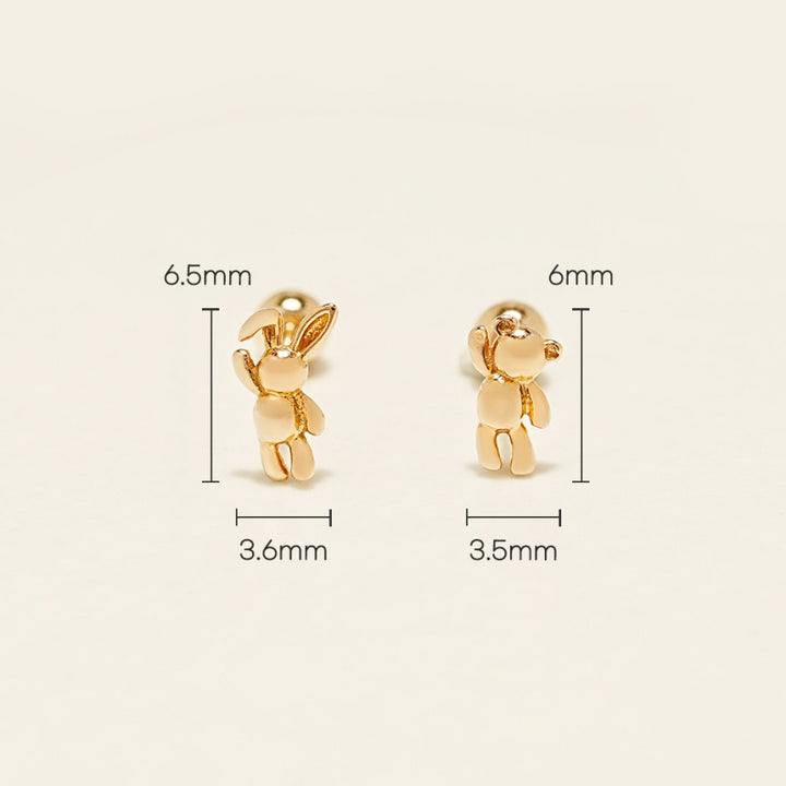 14K Gold Mini Bear & Rabbit Cartilage Earring 20G18G16G