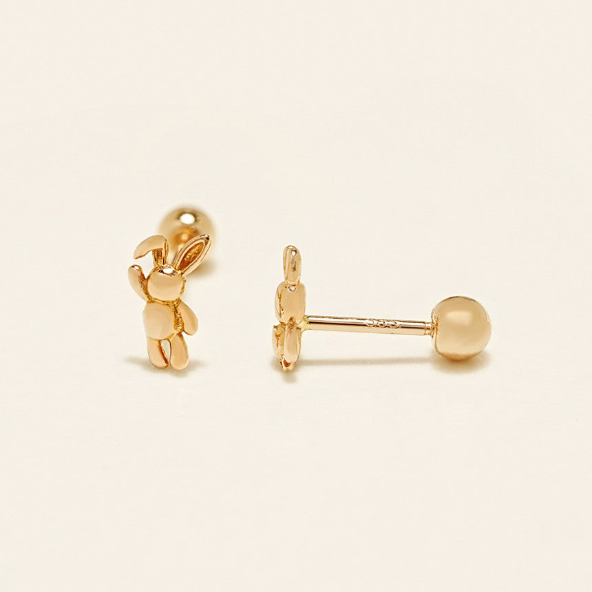 14K Gold Mini Bear & Rabbit Cartilage Earring 20G18G16G