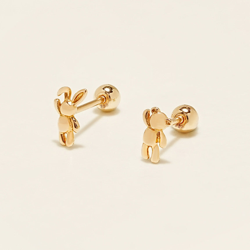 14K Gold Mini Bear & Rabbit Cartilage Earring 20G18G16G