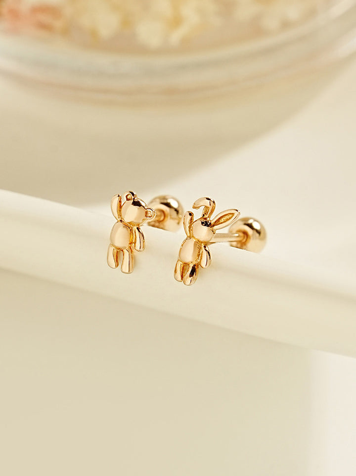 14K Gold Mini Bear & Rabbit Cartilage Earring 20G18G16G