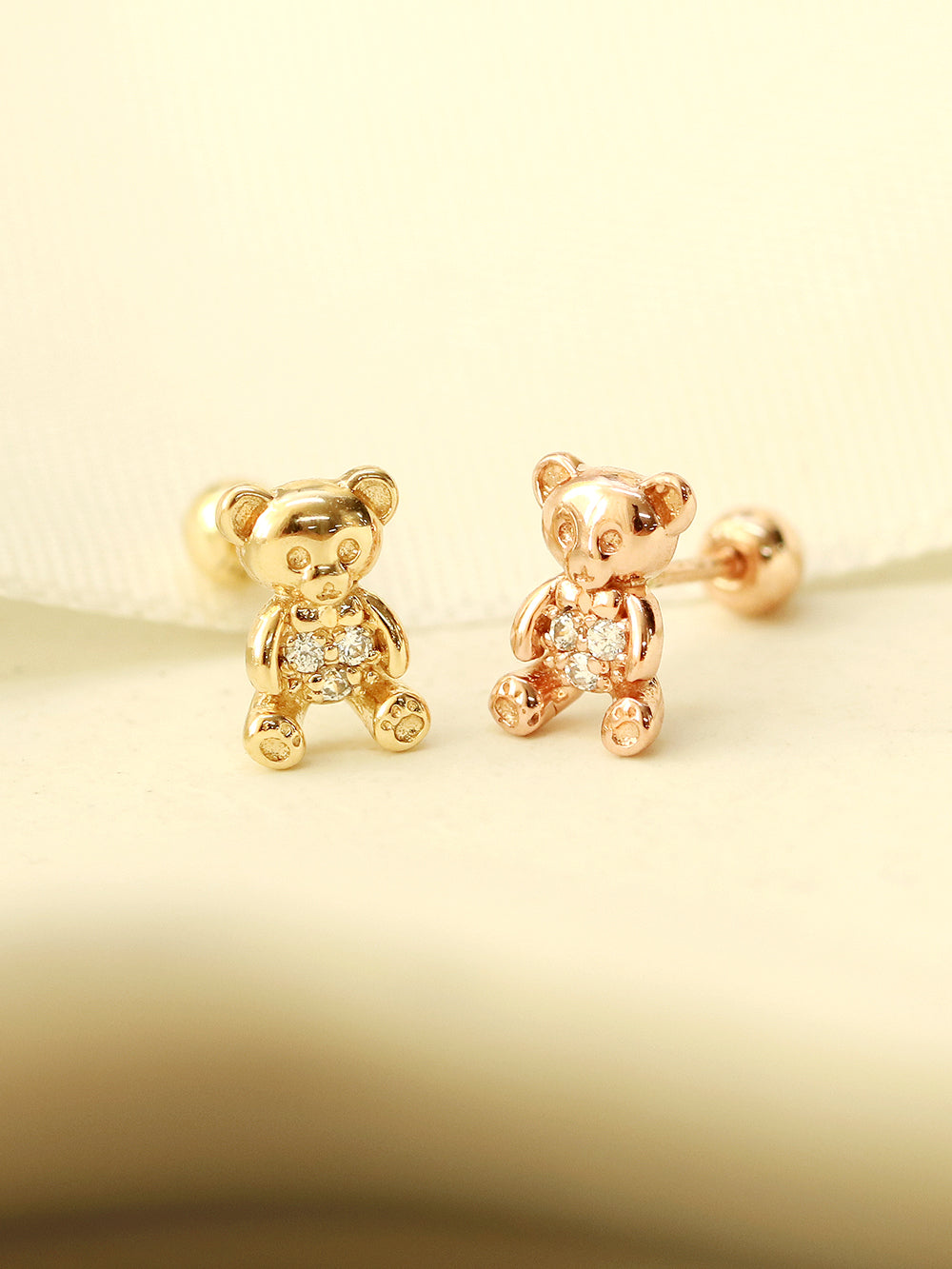 14K Gold CZ Ribbon Bear Cartilage Earring 20G18G16G