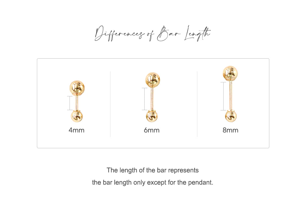 14K Gold Ball Cartilage Earring 2mm/2.5mm/3mm/4mm/5mm/6mm 20g