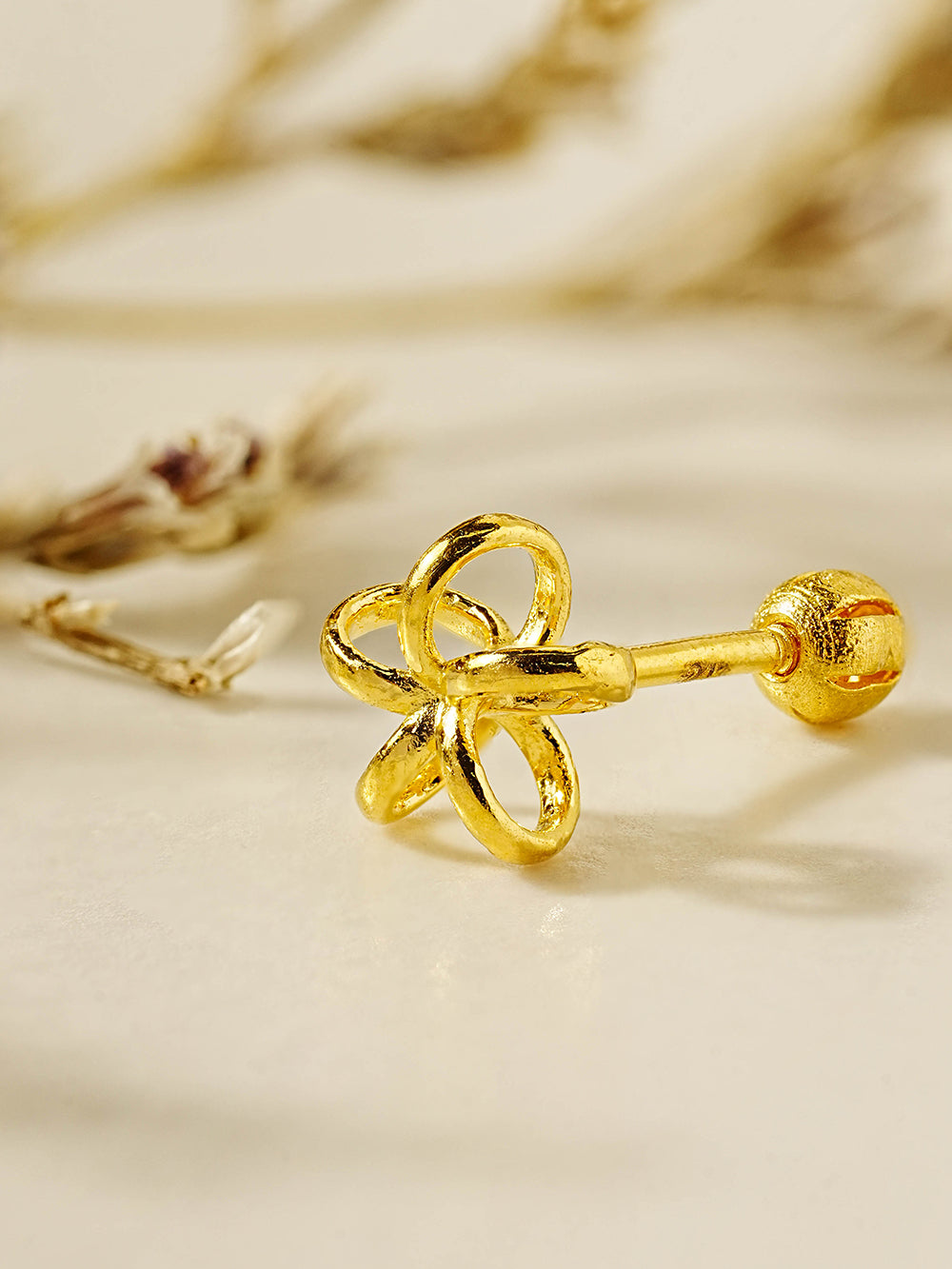 24K Gold Wind Flower Cartilage Earring 20G