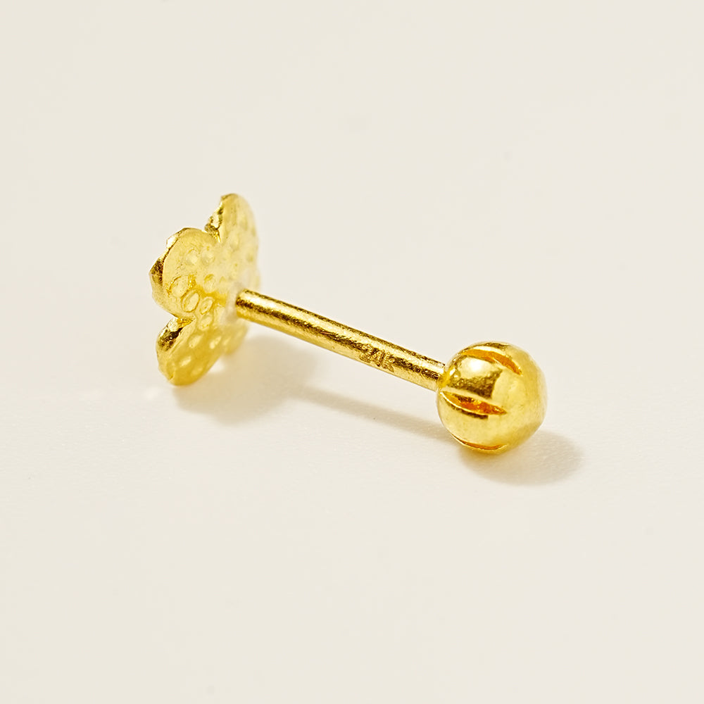 24K Gold Lucky Clover Cartilage Earring 20G