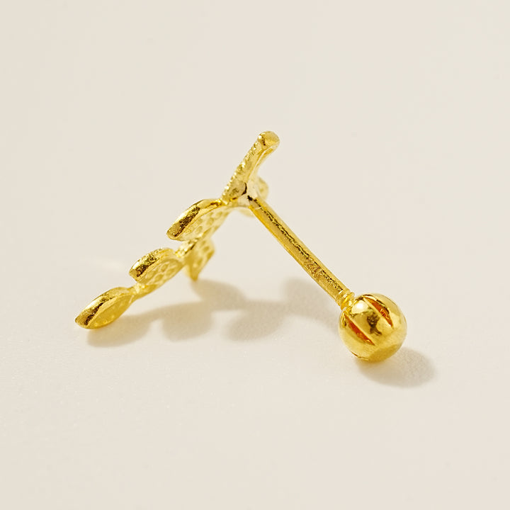 24K Gold Kane Leaf Cartilage Earring 20G