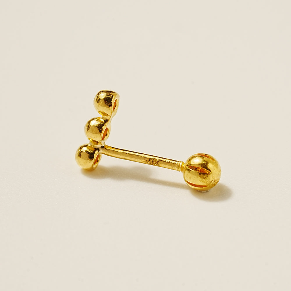 24K Gold Three Ball Cartilage Earring 20G