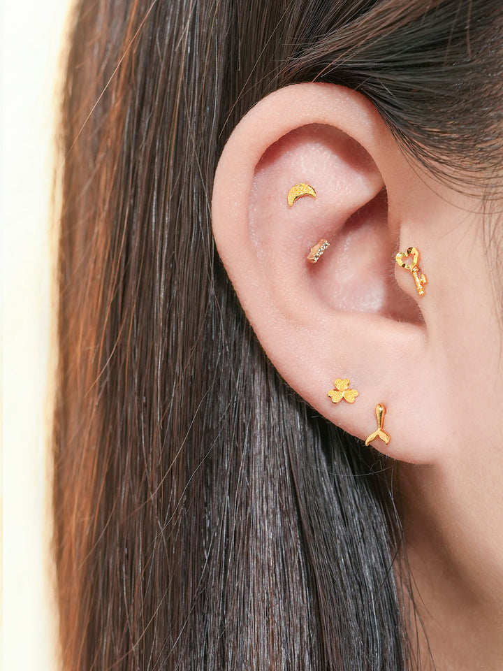 24K Gold Moon Star Cartilage Earring 20G