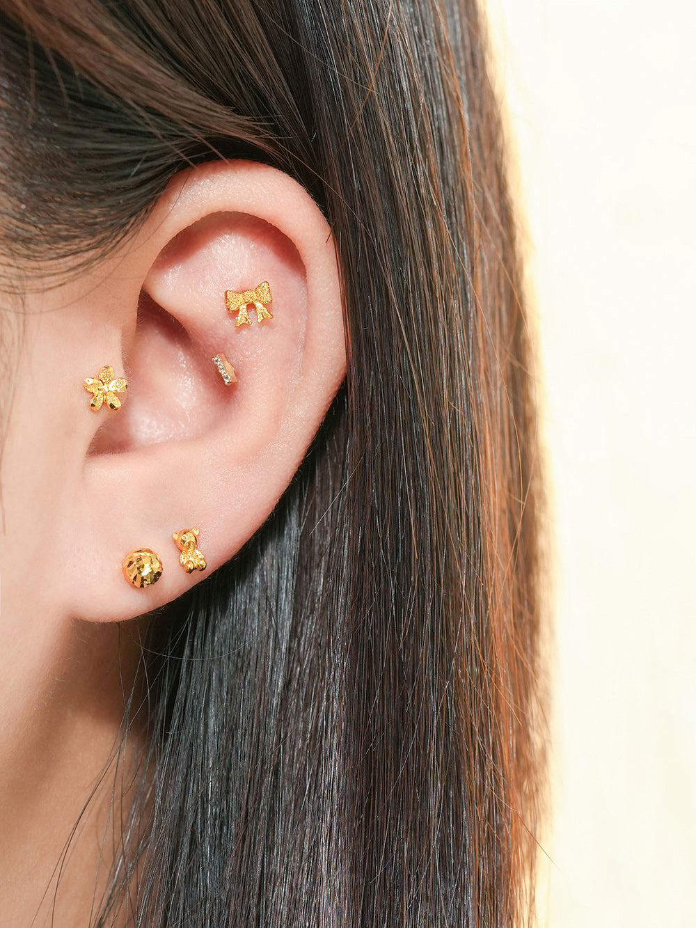 24K Gold Bear Cartilage Earring 20G