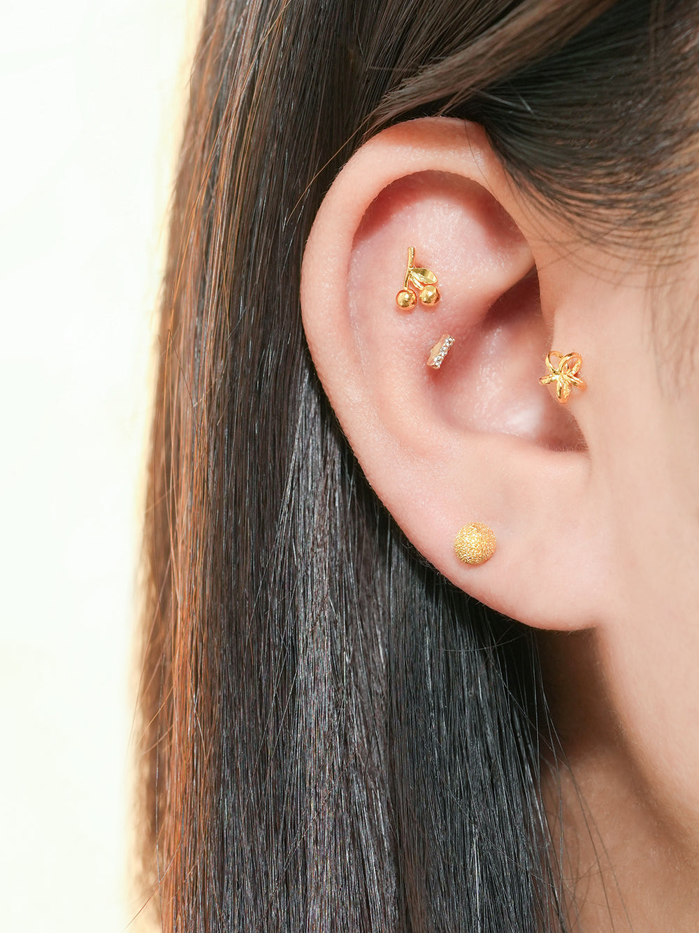 24K Gold Sweet Cherry Cartilage Earring 20G