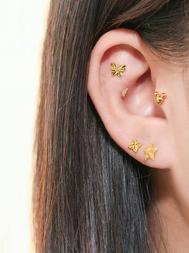 24K Gold Four Leafs Piece Cartilage Earring 20G