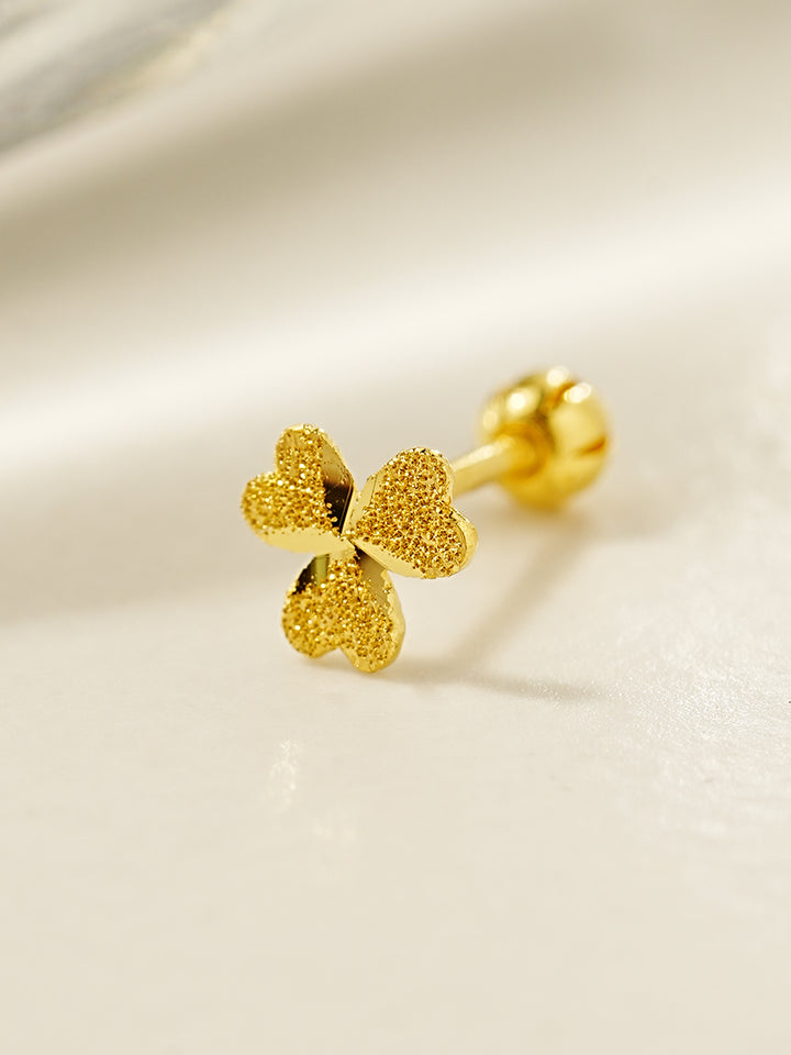 24K Gold Three-leaf Clover Cartilage Earring 20G