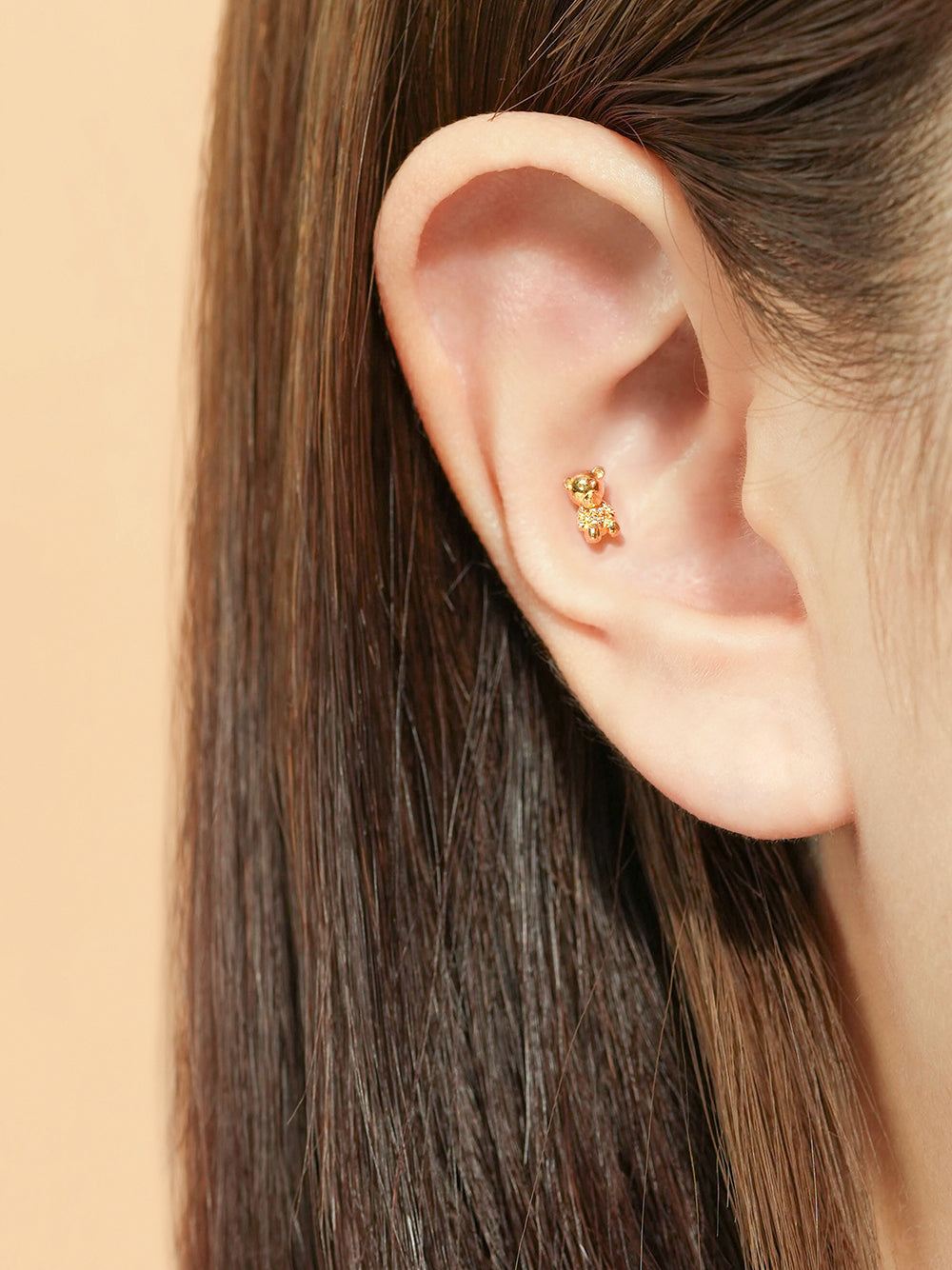 24K Gold Bear Cartilage Earring 20G