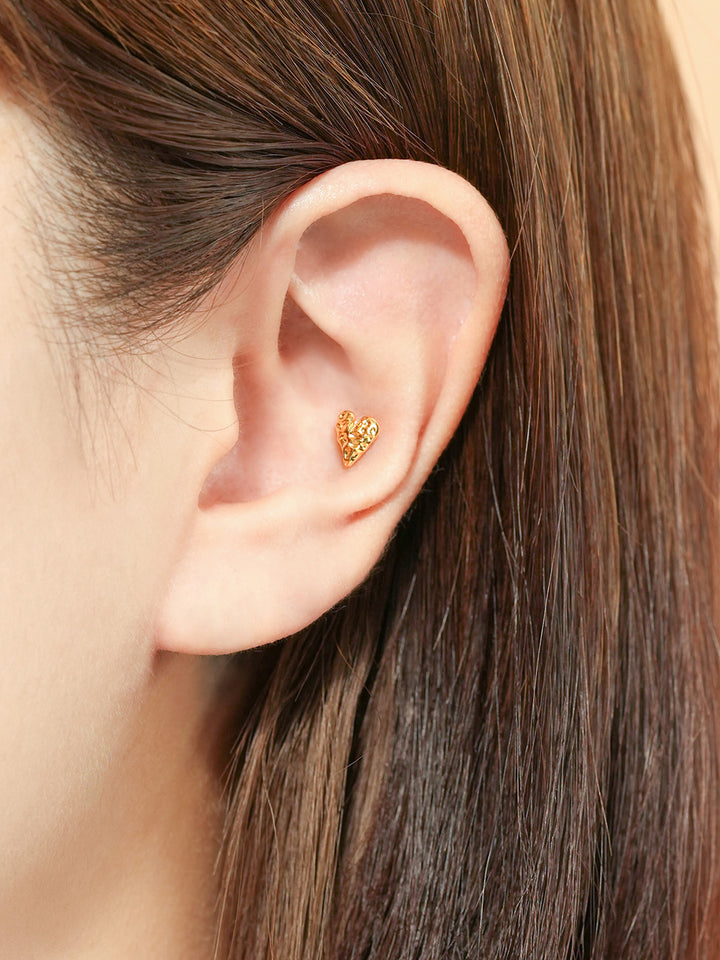 24K Gold Press Heart Cartilage Earring 20G