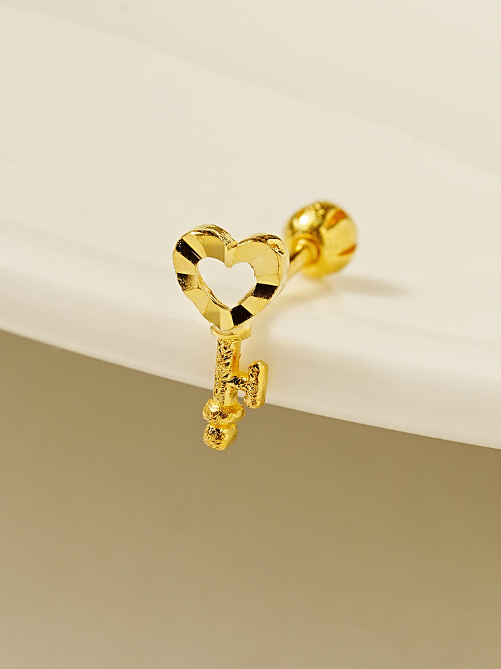 24K Gold Heart Key Cartilage Earring 20G