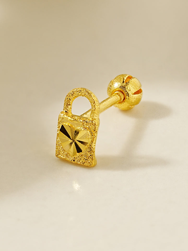 24K Gold Heart Lock Cartilage Earring 20G