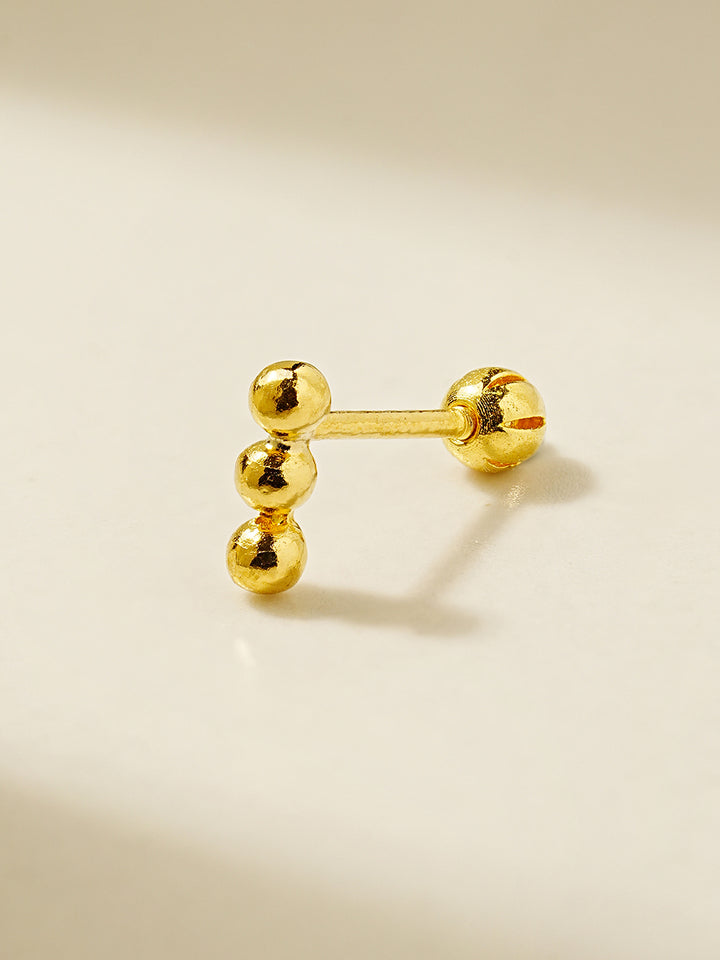 24K Gold Three Ball Cartilage Earring 20G