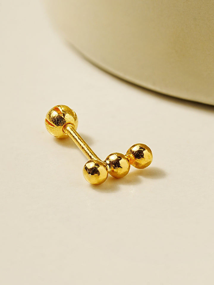 24K Gold Three Ball Cartilage Earring 20G