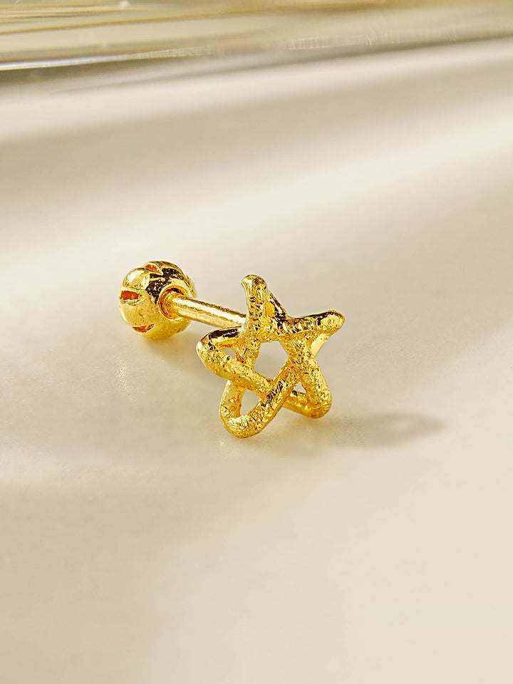 24K Gold Knotted Star Cartilage Earring 20G