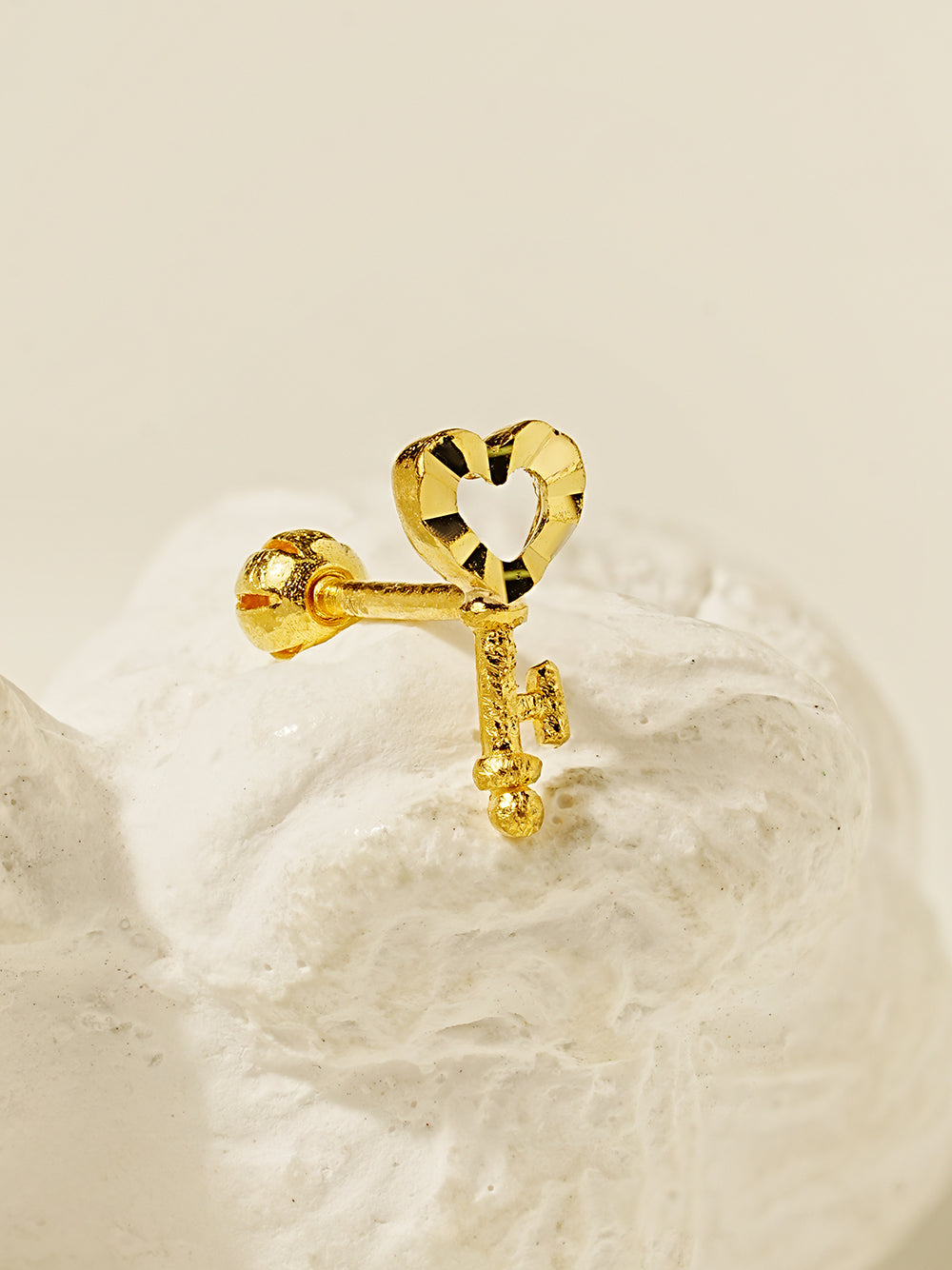 24K Gold Heart Key Cartilage Earring 20G